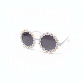 White Round  Floral Embellished Sunglasses Nawao.com