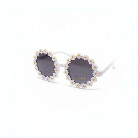 White Round  Floral Embellished Sunglasses Nawao.com
