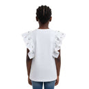 White Ruffled Sleeve With Pearls  White Nawao.com