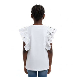 White Ruffled Sleeve With Pearls  White Nawao.com