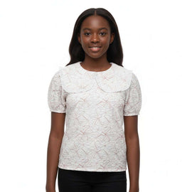 White Rust Floral Peterpan Collar Aop Blouse Assorted Nawao.com