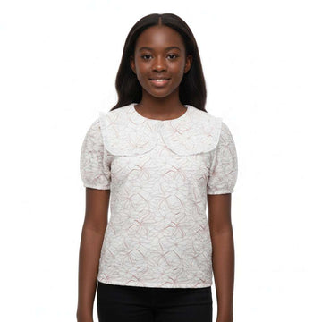 White Rust Floral Peterpan Collar Aop Blouse Assorted Nawao.com