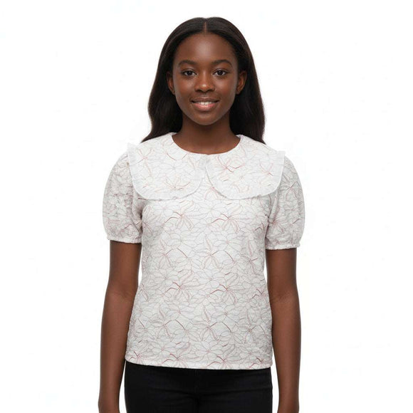 White Rust Floral Peterpan Collar Aop Blouse Assorted Nawao.com