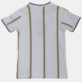 White S S Festive Printed Smart Tshirt With Emb White Nawao.com