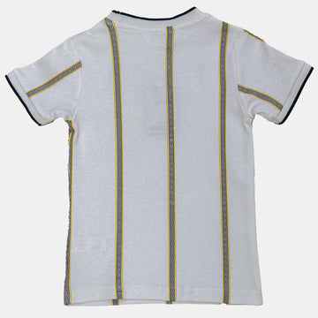 White S S Festive Printed Smart Tshirt With Emb White Nawao.com