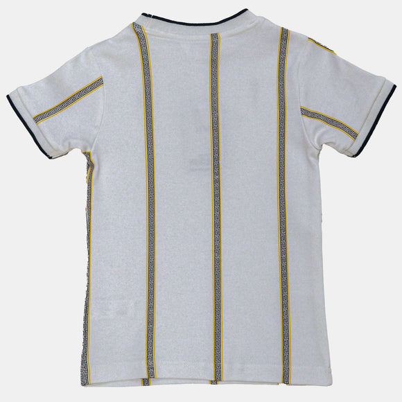 White S S Festive Printed Smart Tshirt With Emb White Nawao.com