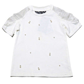 White S S T Shirt With Beads Work At Front Nawao.com
