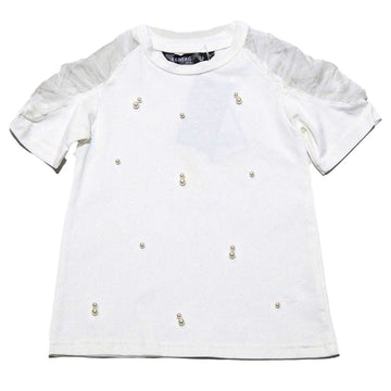 White S S T Shirt With Beads Work At Front Nawao.com