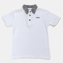 White S S Woven Collar Smart Button Down Polo White Nawao.com