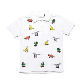 White Short Sleeve Emb Polo Shirt Nawao.com
