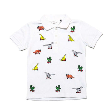 White Short Sleeve Emb Polo Shirt Nawao.com