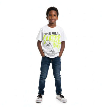White Skater Print Short Sleeve T Shirt White Nawao.com