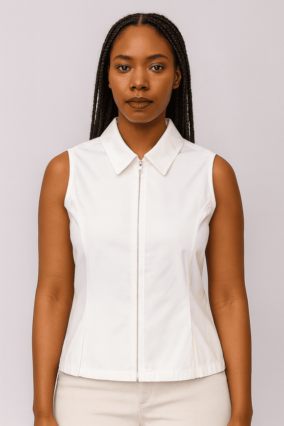 WHITE SLEEVELESS SHIRT BLOUSE Nawao.com