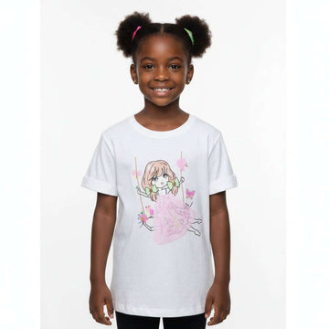 White Slub Girl Embellished T Shirt  White Nawao.com
