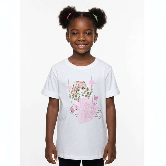 White Slub Girl Embellished T Shirt  White Nawao.com