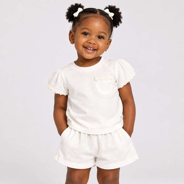 White Slub T Shirt With Lace Details As Sleeve White Nawao.com