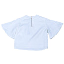 White Solid Cotton Sateen Flutter Sleeves Blouse Nawao.com