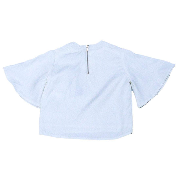 White Solid Cotton Sateen Flutter Sleeves Blouse Nawao.com