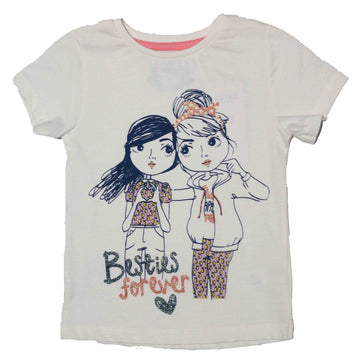 White Ss Girls Placement Print Tshirt  White Nawao.com