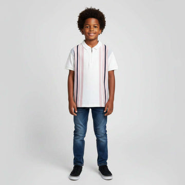 White Stripe Polo  White Nawao.com