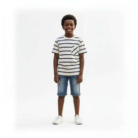 White Stripe Short Sleeve T Shirt White Nawao.com