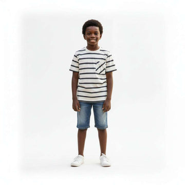 White Stripe Short Sleeve T Shirt White Nawao.com