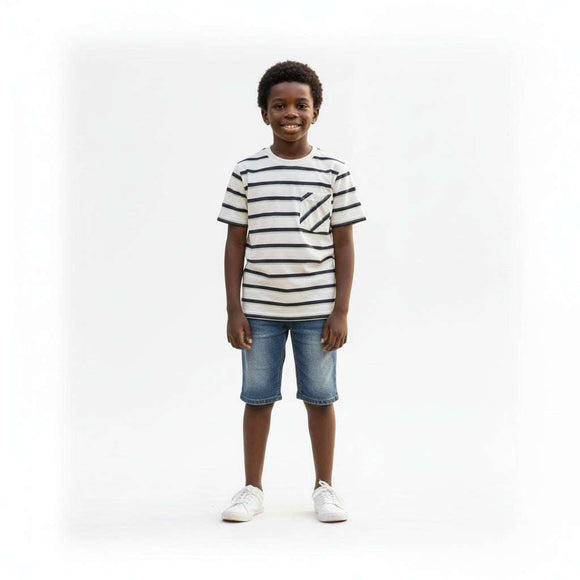 White Stripe Short Sleeve T Shirt White Nawao.com