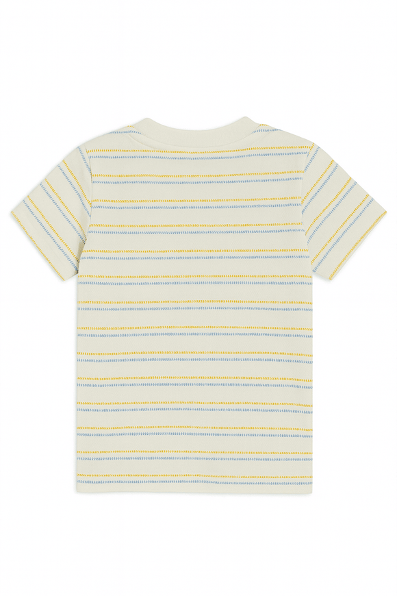 White Striped Jacquard Henley Tshirt Nawao.com