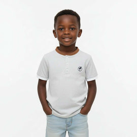 White Suede Mandarin Collar Short Sleeve Polo White Nawao.com