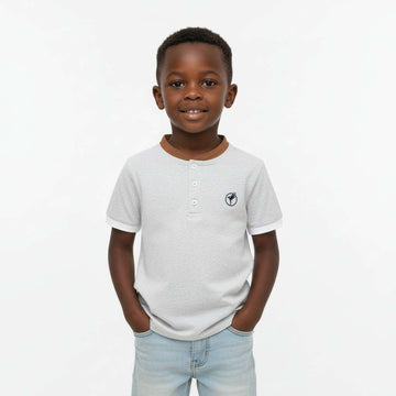 White Suede Mandarin Collar Short Sleeve Polo White Nawao.com