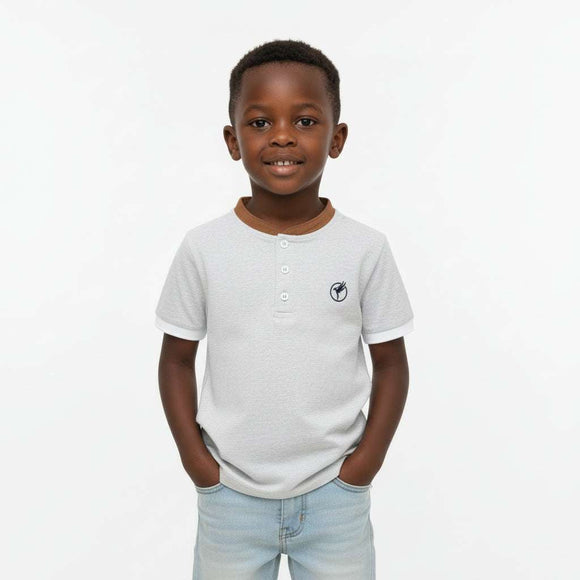 White Suede Mandarin Collar Short Sleeve Polo White Nawao.com