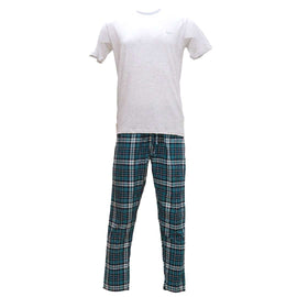 White T Shirt And Dark Grey Stripes Pyjama Set White Nawao.com