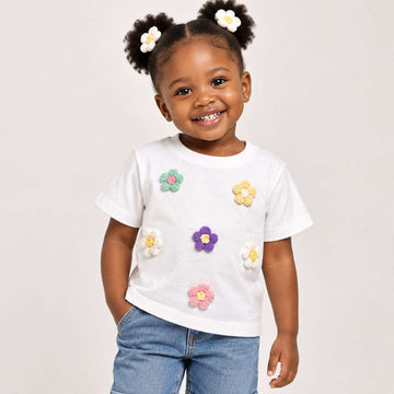 White T  Shirt With 3D Flowers White Nawao.com