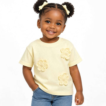 White T  Shirt With Flowe Applique Details  White Nawao.com