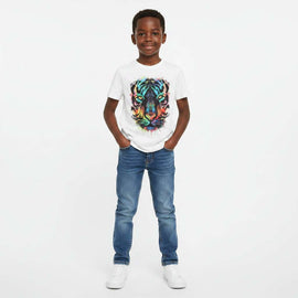 White Tiger Face Short Sleeve Graphic Tee White Nawao.com