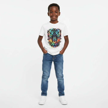 White Tiger Face Short Sleeve Graphic Tee White Nawao.com