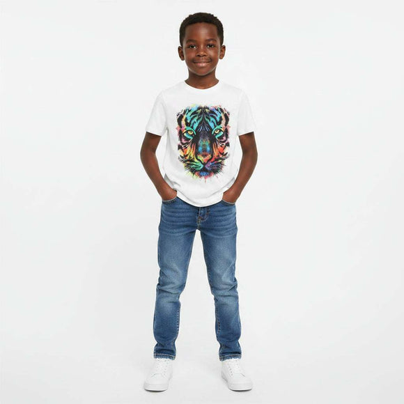 White Tiger Face Short Sleeve Graphic Tee White Nawao.com