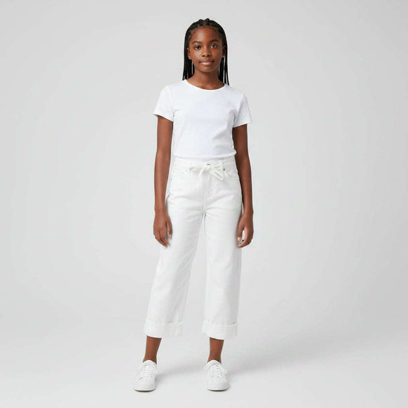 White Wideleg Folded Hem Jeans With Belt White 9 10 Years Nawao.com