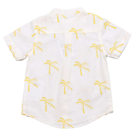 White With Aop Palm Tree Linen Short Slv Shirt Nawao.com