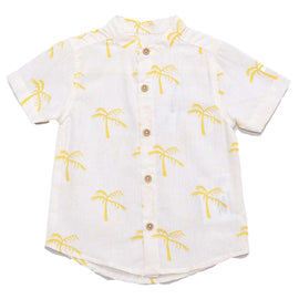 White With Aop Palm Tree Linen Short Slv Shirt Nawao.com