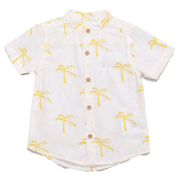 White With Aop Palm Tree Linen Short Slv Shirt Nawao.com