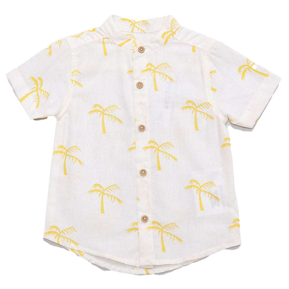 White With Aop Palm Tree Linen Short Slv Shirt Nawao.com