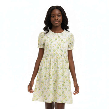 White Yellow Floral Peterpan Collar Poplin Dress Assorted Nawao.com