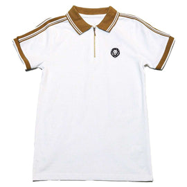 White Zip Neck Polo With Shoulder Tape Nawao.com