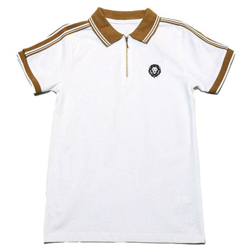 White Zip Neck Polo With Shoulder Tape Nawao.com