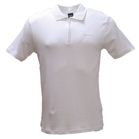 White Zip Placket Polo Shirt With Chest Logo White Nawao.com