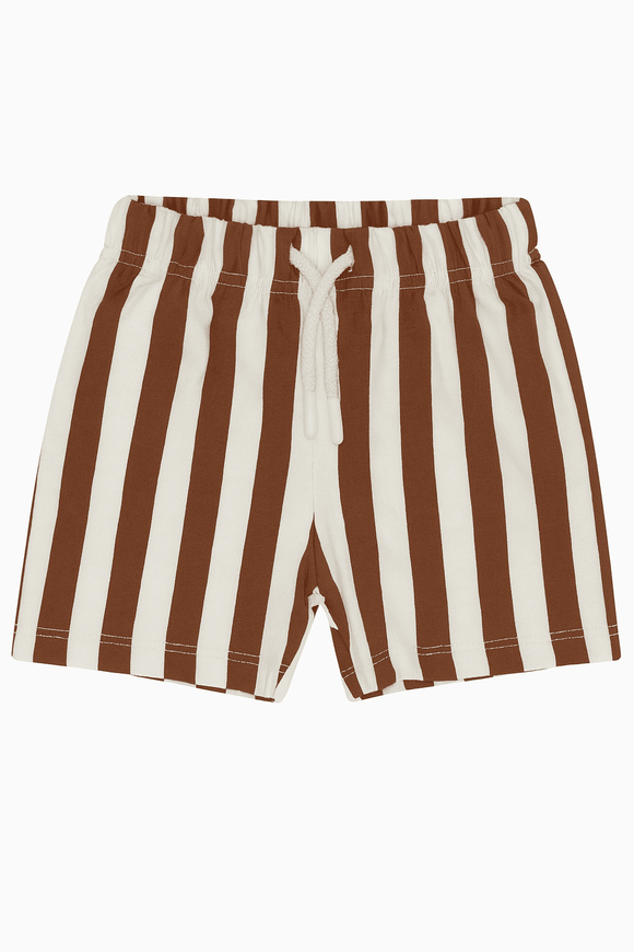 Whtie Tshirt With Brown Striped Shorts Set Nawao.com