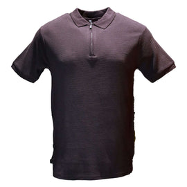 Wine Zip Placket Ottoman Polo Shirt Burgundy Nawao.com