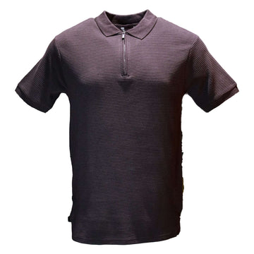 Wine Zip Placket Ottoman Polo Shirt Burgundy Nawao.com