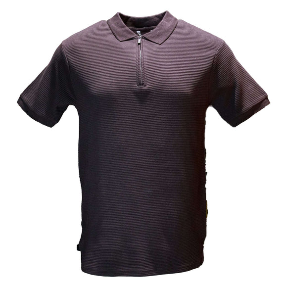 Wine Zip Placket Ottoman Polo Shirt Burgundy Nawao.com